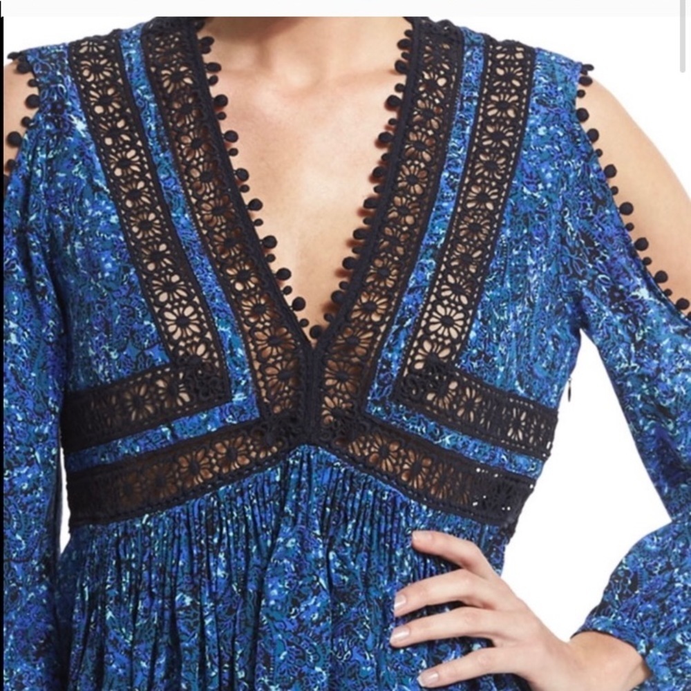REBECCA TAYLOR Blue Cold Shoulder Top - Picture 2 of 7
